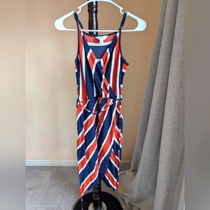 Adorable navy/orange striped summer dress